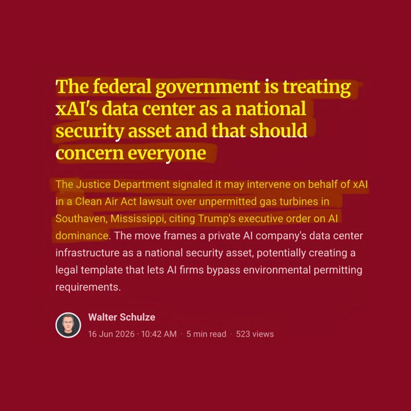 The U.S. Department of Justice (DOJ) has intervened in a lawsuit against Elon Musk's AI company, xAI, arguing that its Colossus 2 data center is critical to U.S. national security.