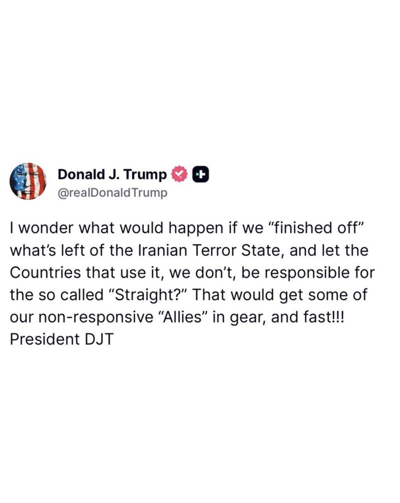 US President Donald Trump on Wednesday said countries that rely on the Strait of Hormuz should take responsibility for securing the waterway, in a post on Truth Social.