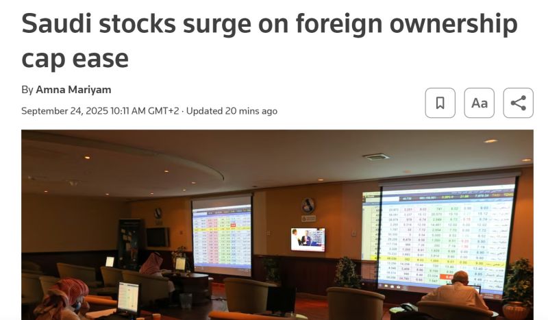 Saudi Arabia’s stocks soar after reports that foreign ownership limits will be axed ‼️