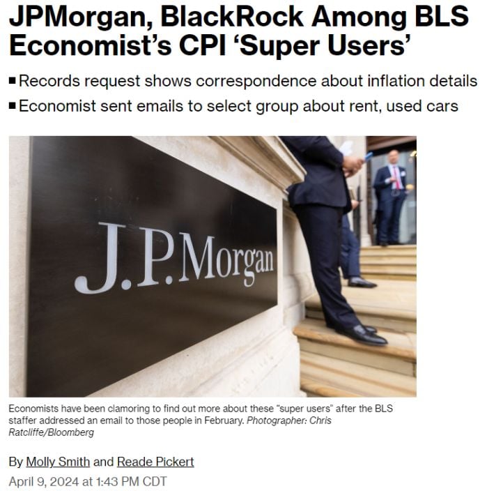 JP Morgan and BlackRock were given insider information about Wednesday's inflation numbers by the Bureau of Labor Statistics 🚨