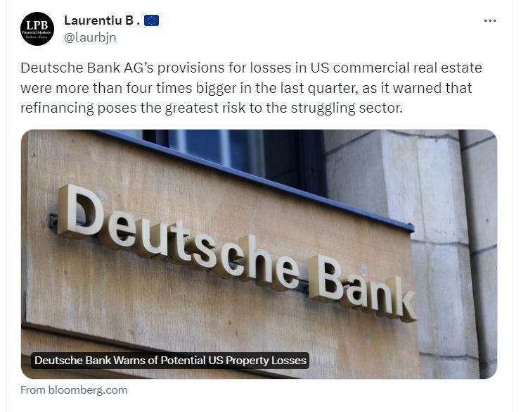 Deutsche Bank AG's provisions for losses in US Commercial Real Estate were more than four times bigger in the last quarter