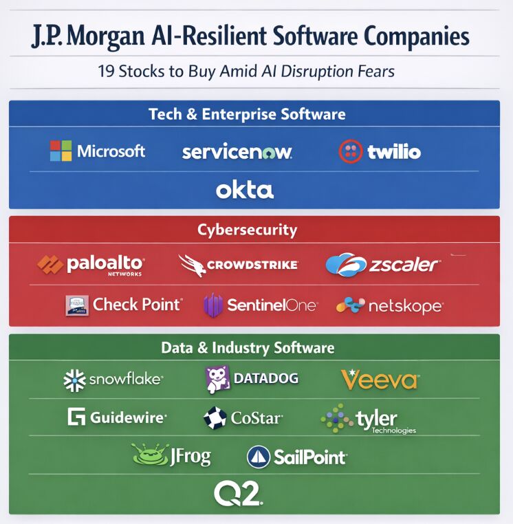 JP Morgan analysts just compiled a list of 19 software stocks that they believe 'are AI resistant'.