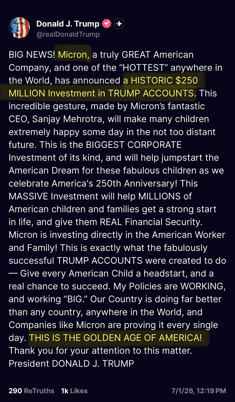 The US government just made it law that an entire generation's first savings account can be invested in one thing, and one thing only.