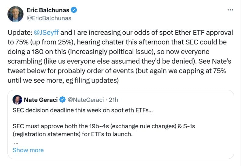 Rumors about Ethereum Spot ETF being approved some time this week and traders have aggressively open long positions in futures markets.