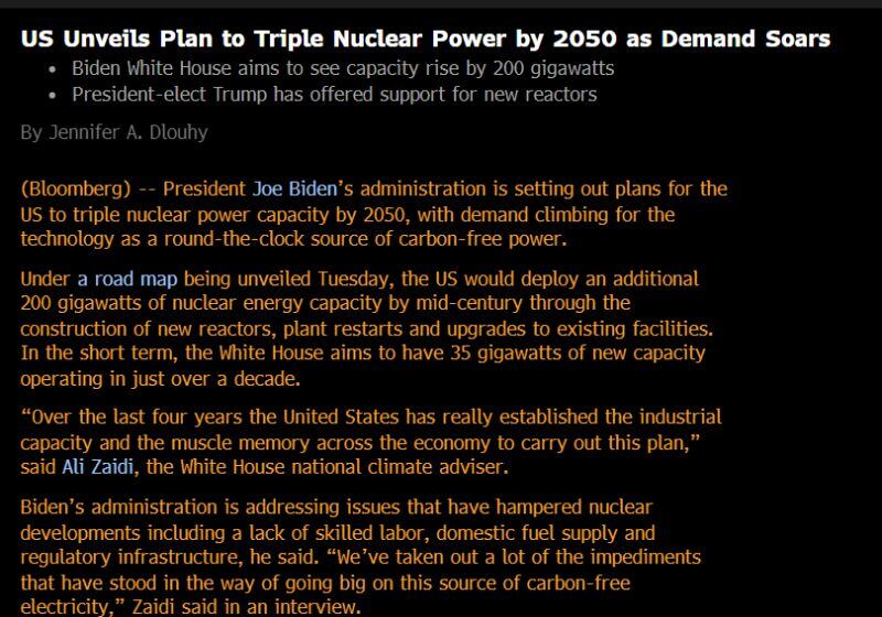 JUST IN: White House plans to triple Nuclear Power by 2050 to meet technology demands.