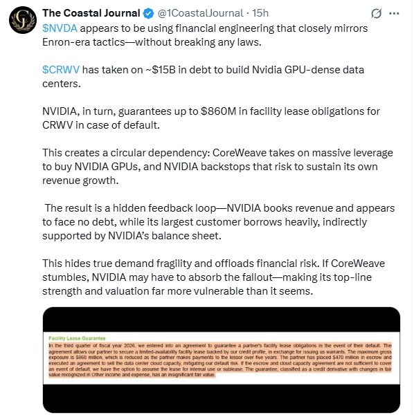 We are seeing a lot of threads on X talking about Nvidia using financial engineering to boost results.