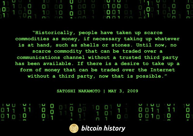 Satoshi Nakamoto explaining why Bitcoin is a breakthrough in monetary history, exactly 15 years ago.