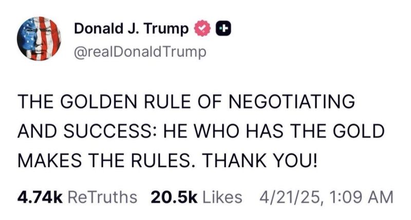 Trump: He who has the gold makes the rules