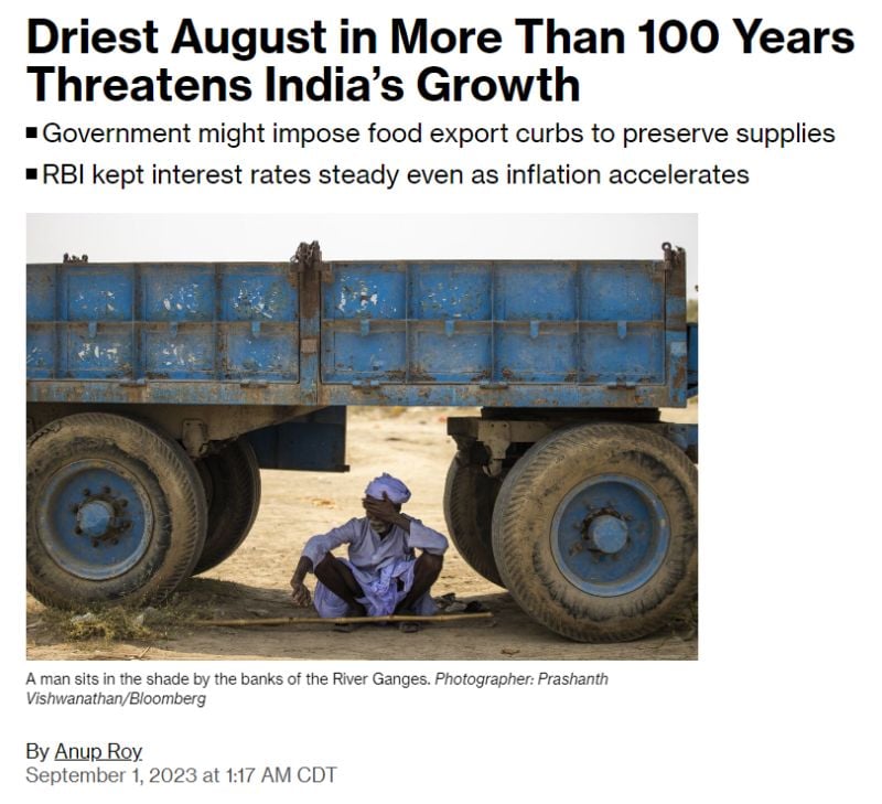 India's driest August in more than 100 years may force the country to impose additional export restrictions!