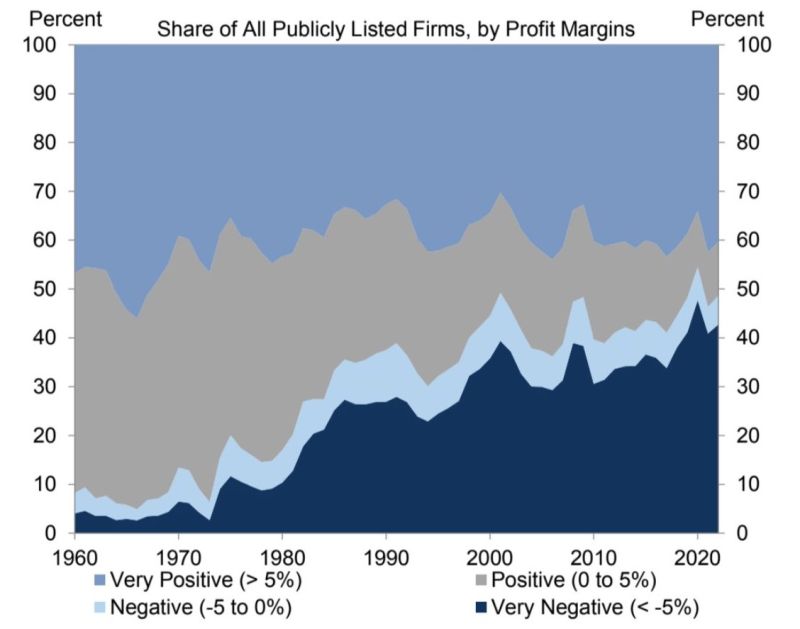Almost half of US listed firms have negative profit margins