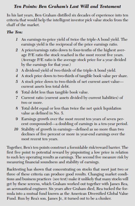 Ben Graham's 10 Points that summarize 60 years of Investing experience