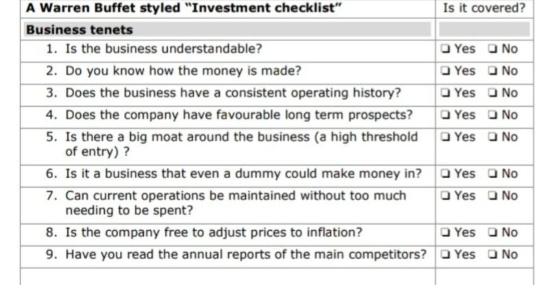 Warren Buffett's Checklist