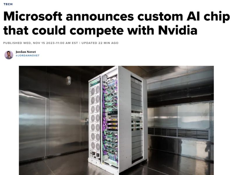 Microsoft announces custom AI chip that could compete with Nvidia