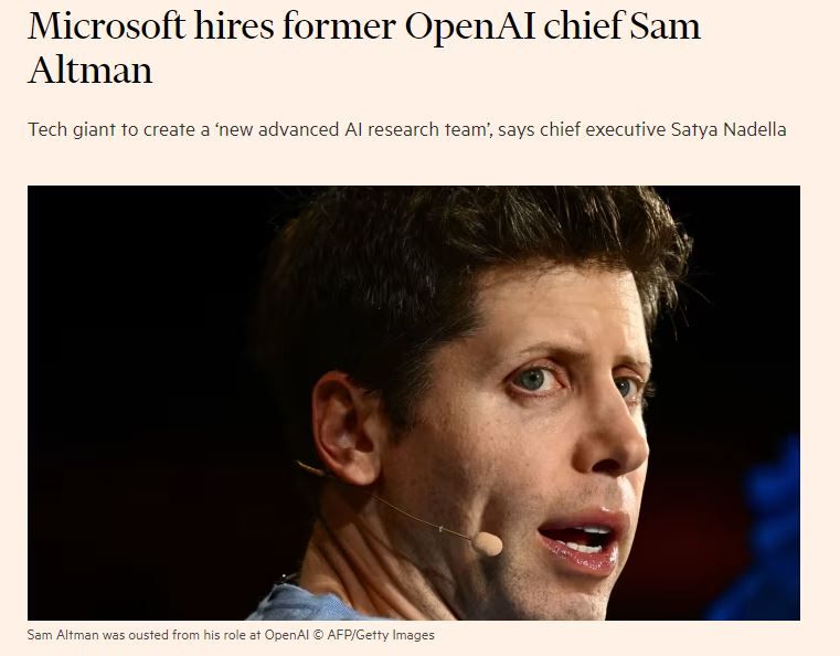 Sam Altman ousted by OpenAI and moving to Microsoft: