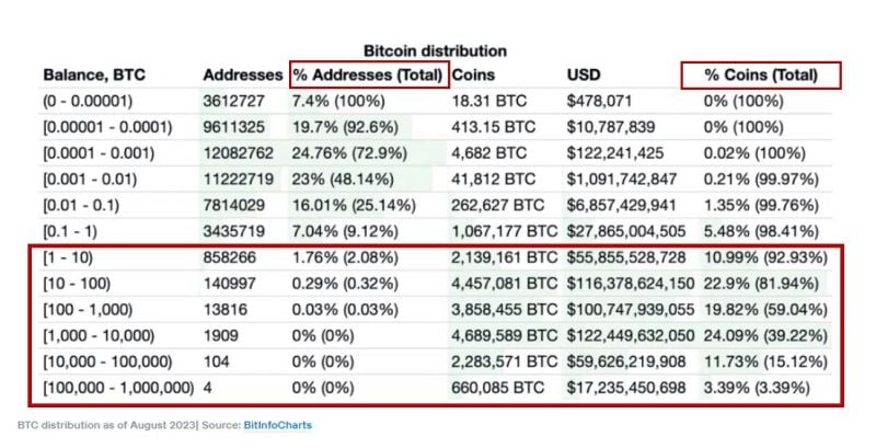 Bitcoin wealth concentration issue: as shown below, 2.08% of existing Bitcoin holders (adresses) owns almost 93% of coins currently in circulation
