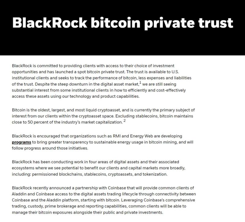 Last year, BlackRock launched a spot bitcoin private trust for institutional clients in the United States - see below. This PRIVATE trust was launched in 2022 with coinbase as custodian