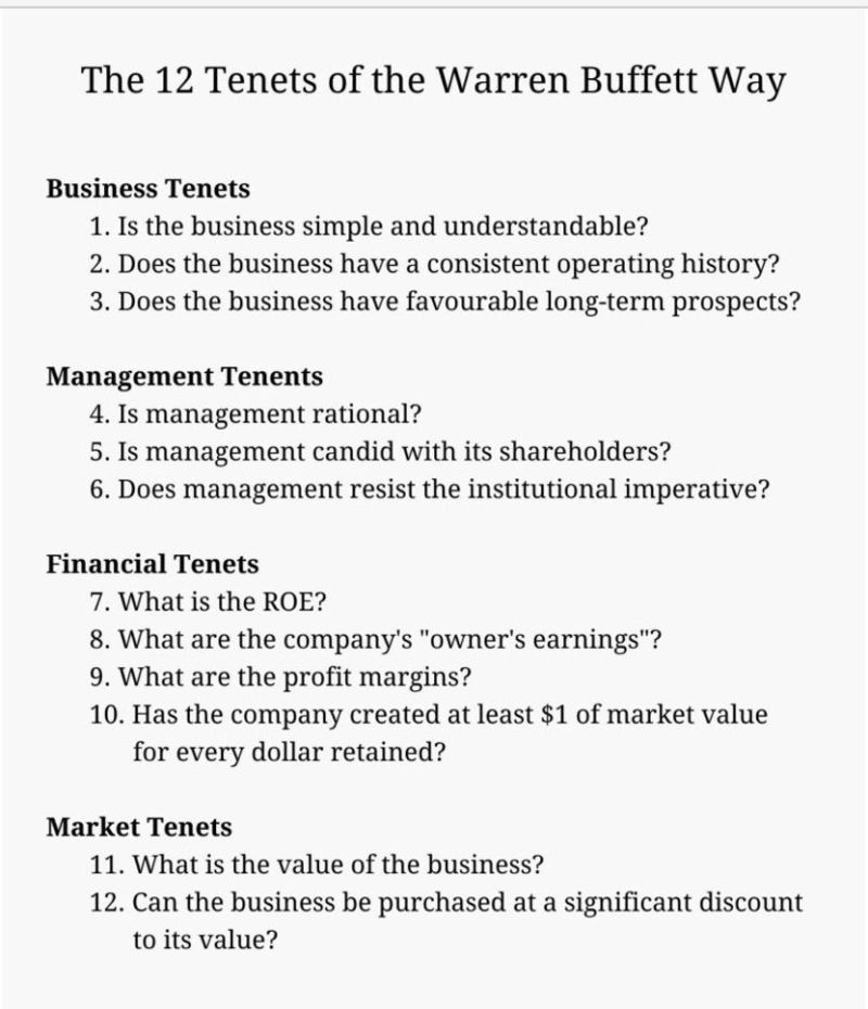 The 12 Tenets of the Warren Buffet Way