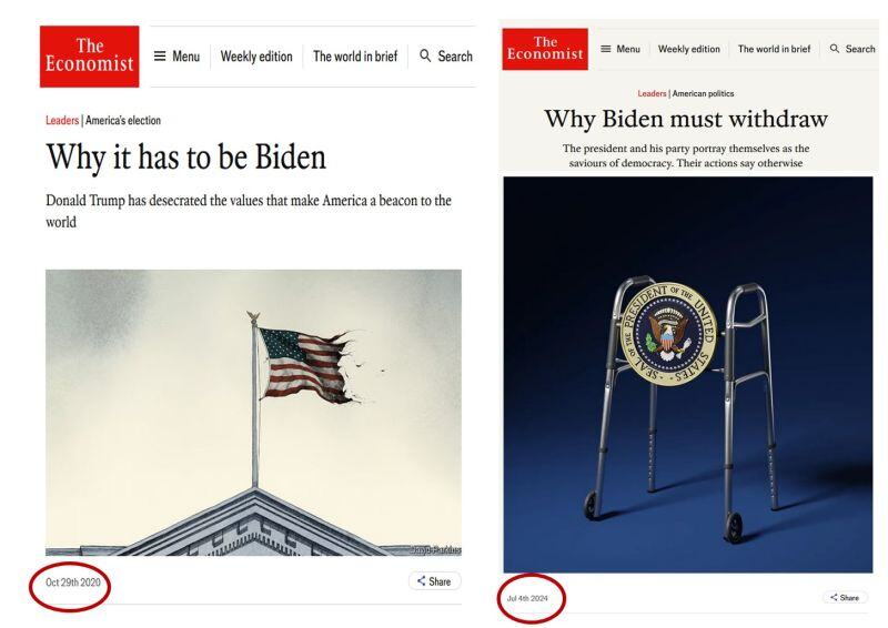 The Economist in October 2020 (left) vs. today (right)