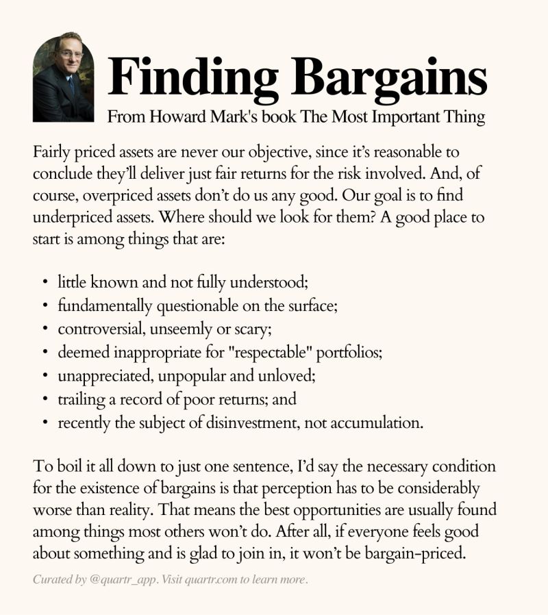 Howard Marks' checklist for finding bargains by Quartr
