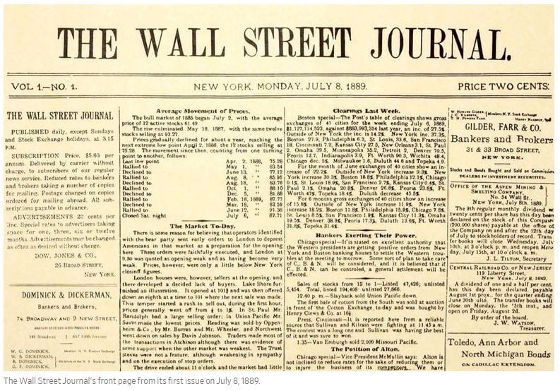 On this day 135 years ago, the The Wall Street Journal made its debut