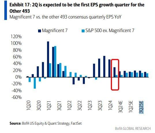 The S&P 493 earnings have been flat to down for the past five quarters.