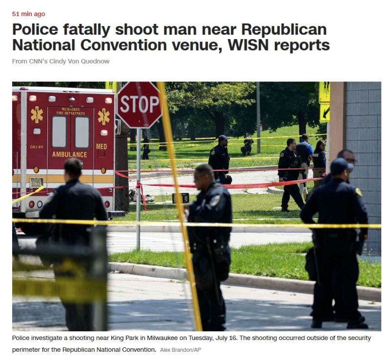 Police fatally shot a man Tuesday about a mile away from the main Republican National Convention venue in Milwaukee, CNN affiliate WISN reported.