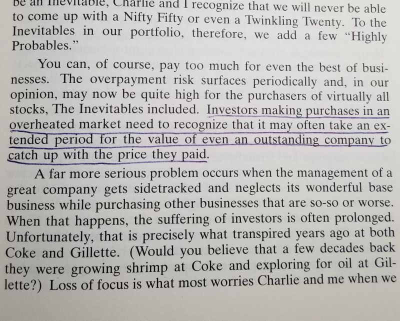 Buffett highlights the difference between a good business and a good investment: