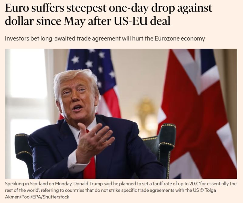 The Euro suffered its steepest one-day drop against the dollar since May on Monday, as Germany and France voiced fears that the long-awaited EU-US trade deal would hurt the European economy.