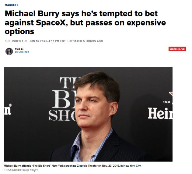 Michael Burry wants to short SpaceX $SPCX, but the options are too expensive