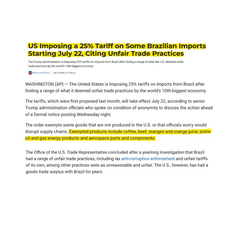 The U.S. will impose 25% tariffs on imports from Brazil, the world's 10th-largest economy.