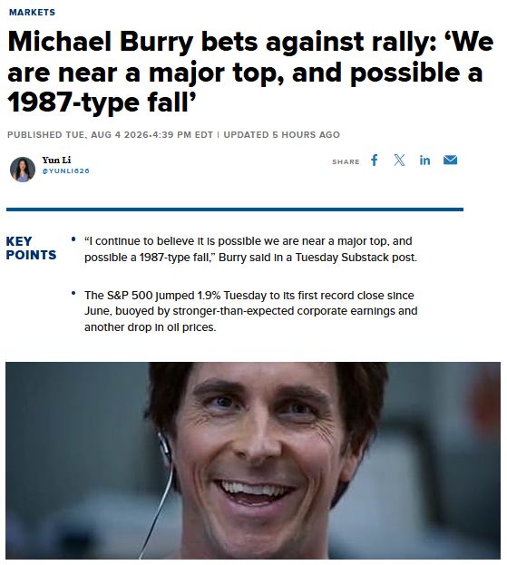 The Stock Market is approaching a major top and a possible 1987-like crash, warns Michael Burry, the man who has predicted 60 of the last 2 market crashes