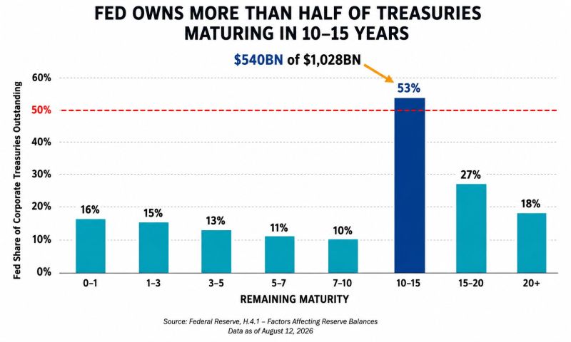 The Fed owns more than HALF of Treasuries maturing in 10–15 years.
