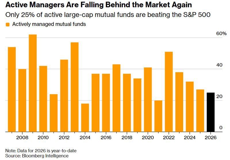 Only 25% of large-cap managers are beating the S&P 500 this year.