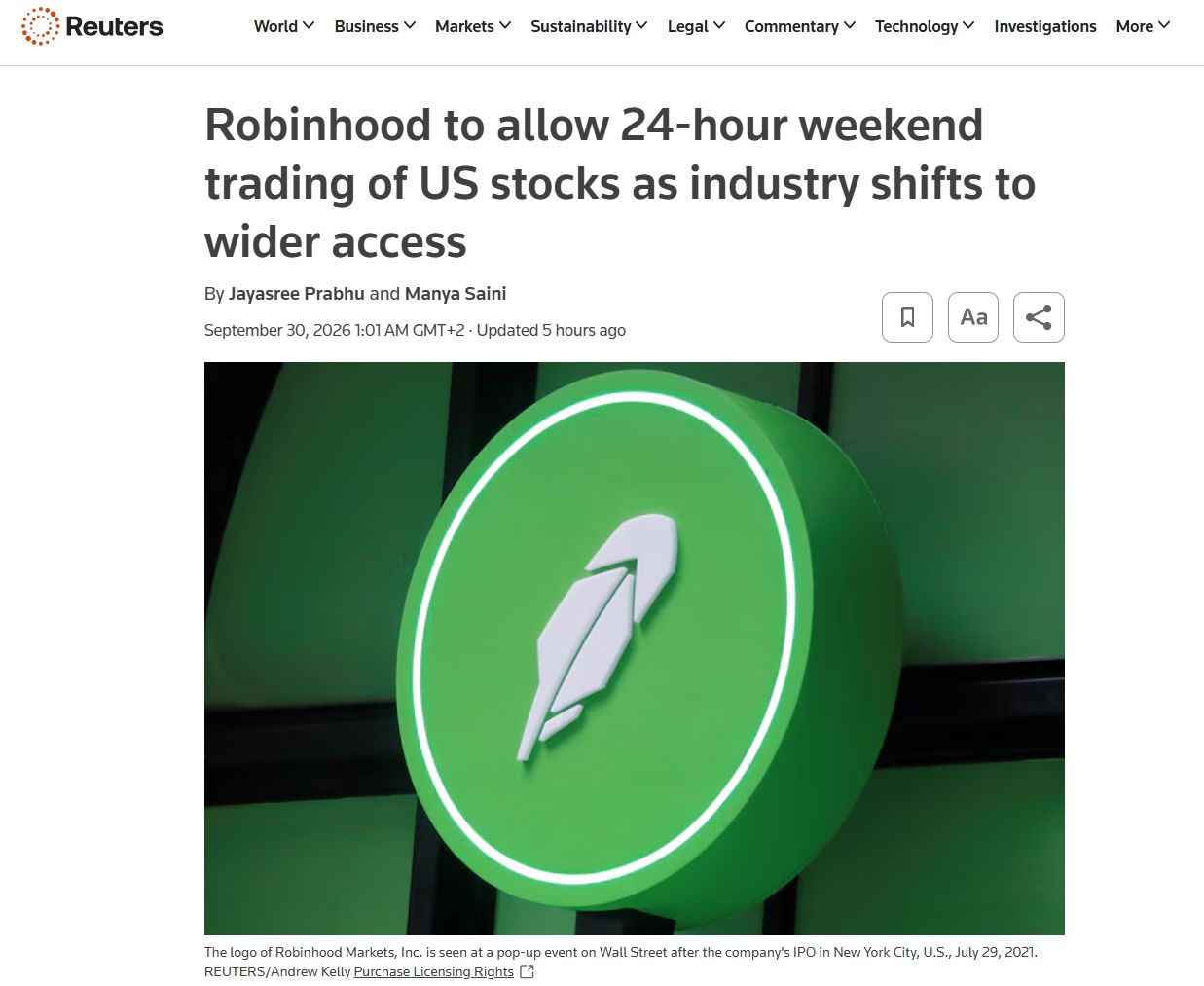 Robinhood announces 24/7 trading for US stocks and ETFs, including weekends.