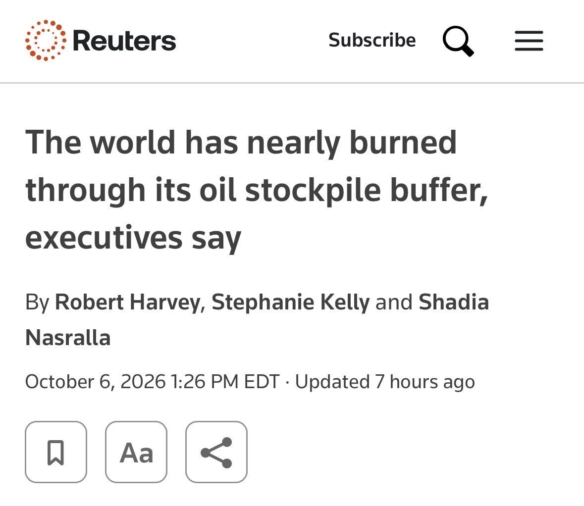 “.. Oil market turmoil will continue beyond next year, executives said at the conference on Monday, as it could take years to refill inventories on top of meeting global demand.”