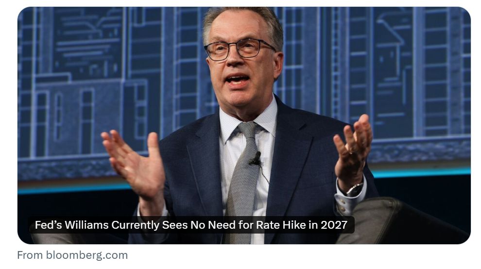 Federal Reserve Bank of New York President John Williams said he still sees one more interest-rate hike as appropriate this year