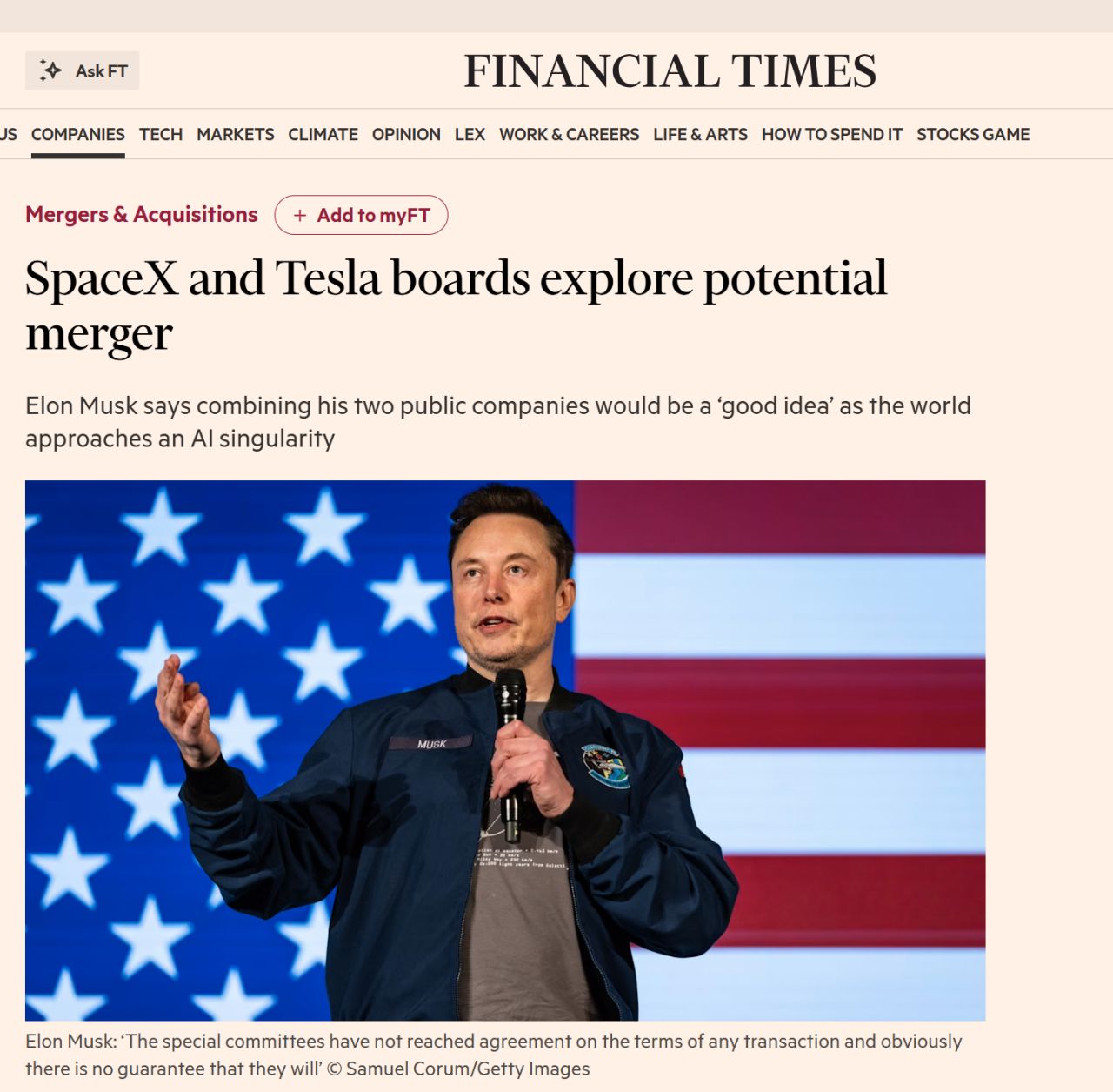 The largest merger in history could unite Tesla and SpaceX.