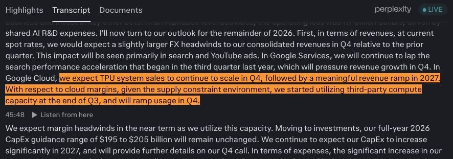 “Given the supply constraint environment, we started utilizing third-party compute capacity at the end of Q3, and will ramp usage in Q4.”, Google CFO