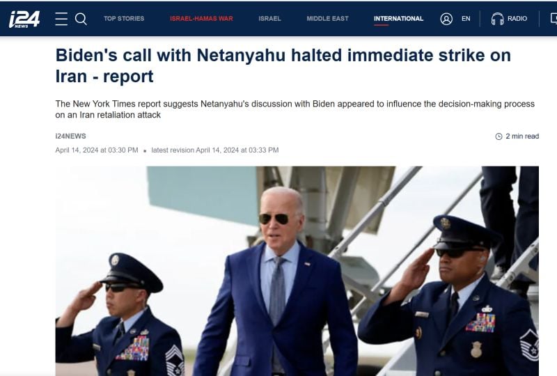 U.S. President Joe Biden reportedly intervened to prevent Israeli Prime Minister Benjamin Netanyahu from authorizing an immediate retaliatory strike against Iran