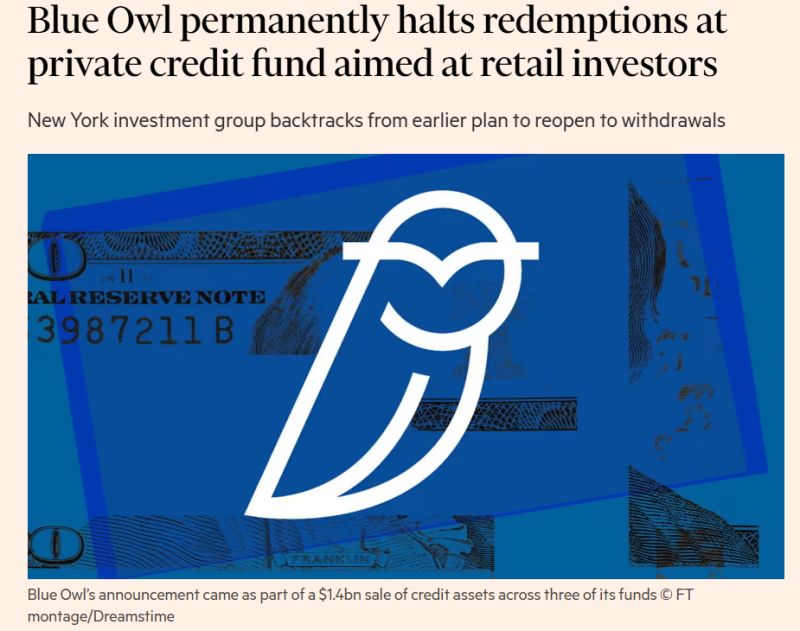Blue Owl permanently halts redemptions at private credit fund aimed at retail investors