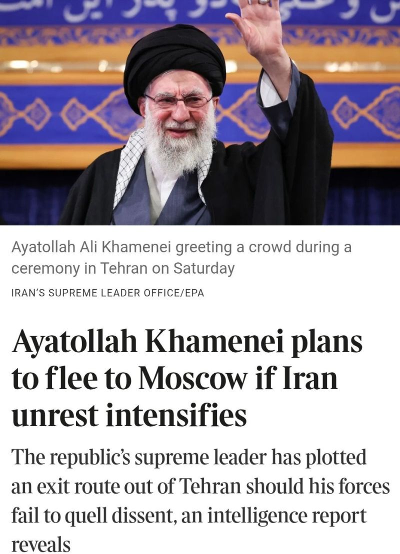 Ayatollah Khamenei plans to flee to Moscow if Iran unrest intensifies