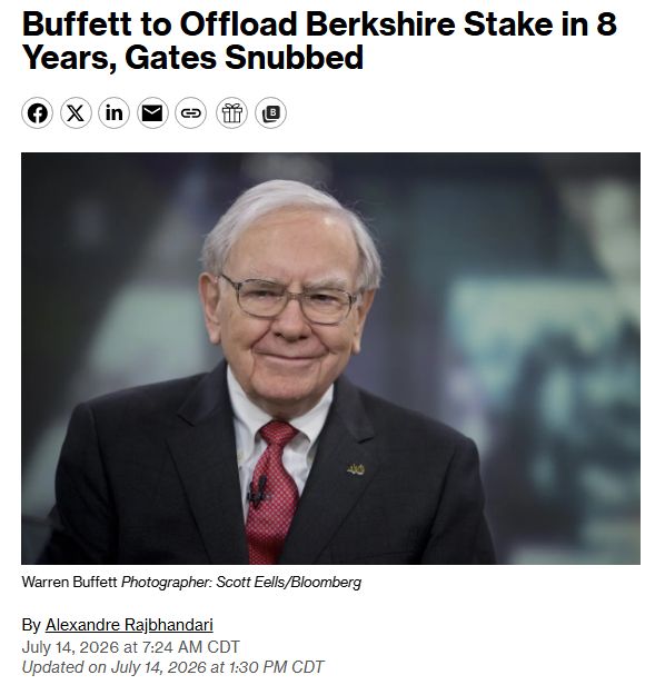 Warren Buffett will no longer be gifting shares of Berkshire Hathaway to the Bill Gates Foundation 🚨 🚨