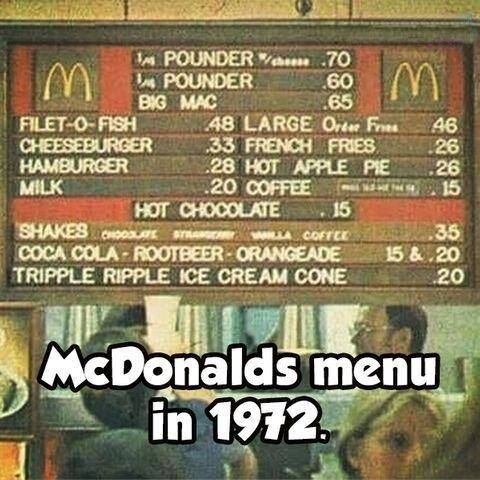 McDonald's menu in 1972