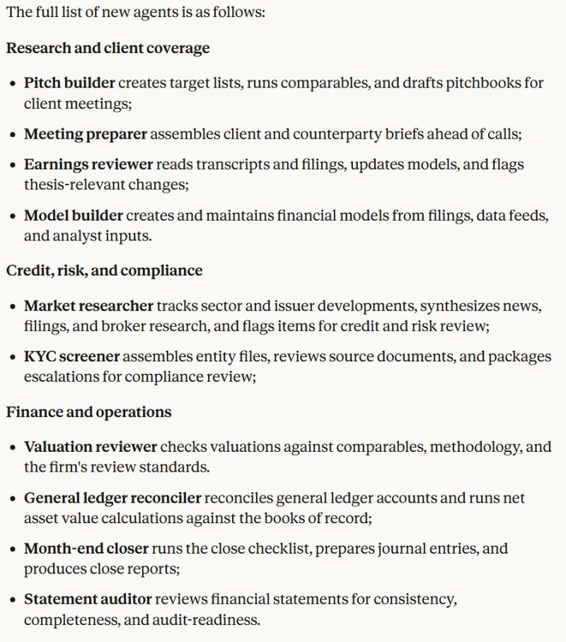 Anthropic is releasing 10 new agent templates for financial services