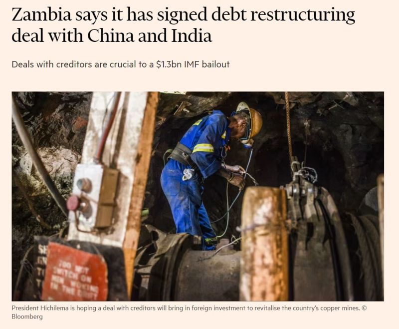 China and India have signed agreements to restructure their holdings of Zambian debt