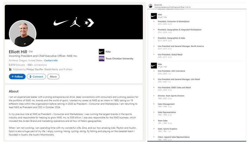 Watch out the Linkedin profile of Nike s new CEO