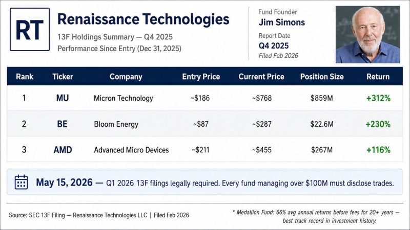 Renaissance Technologies filed their Q4 2025 holdings with the SEC in February.