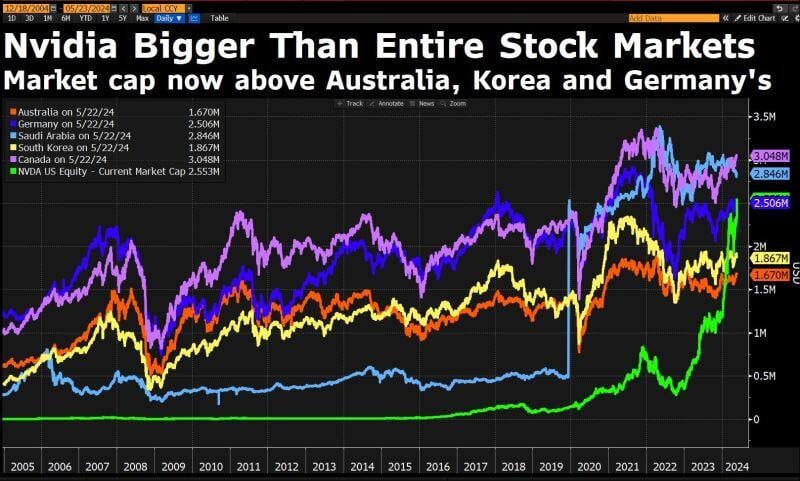 Nvidia is bigger than entire German stock market, the entire Australian market or the entire Korean market.