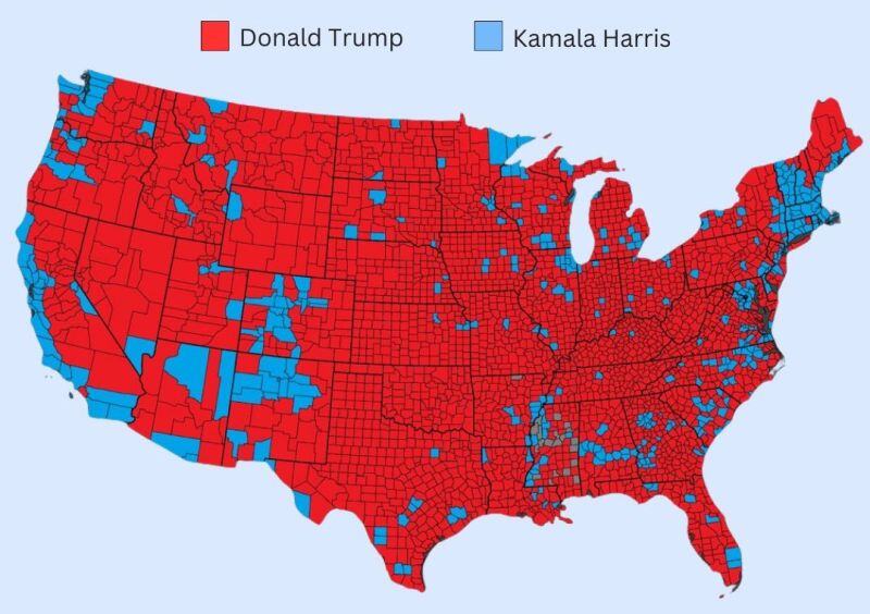 Trump win over Harris in one map