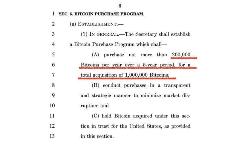 🔸Senator Lummis has put forward a bill for the U.S. Govt to buy 200,000 hashtag#Bitcoin per year over 5 years for a total of 1,000,000 $BTC